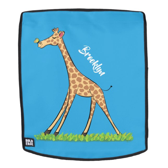 Mochila Una jirafa alegre con personalizado de mariposa (Cara extraíble)