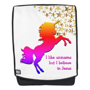 Mochila UNICORnio Rosa Personalizado Cree en Jesús