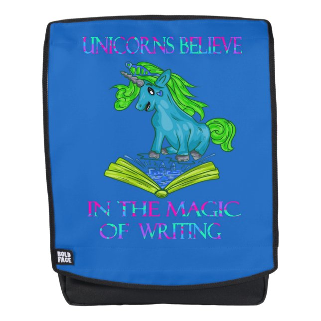 Mochila Unicornios creen en la magia de la escritura (Anverso)