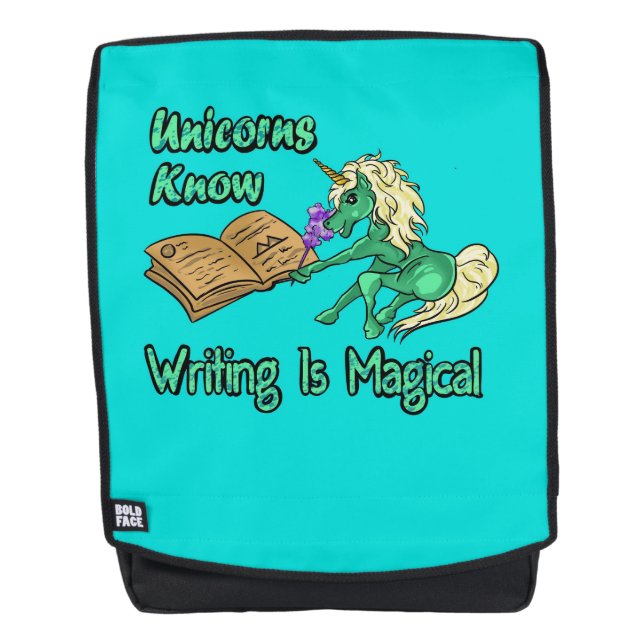 Mochila Unicornios saben que escribir es mágico (Anverso)
