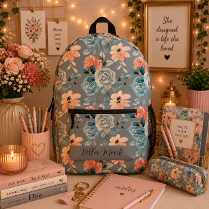 Mochila vintage de flores de peonía linda impresa