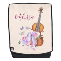 Violín, zapatos de ballet, flores y mariposas