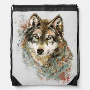 Mochila Watercolor Gray Wolf Wildlife Animal Nature Art