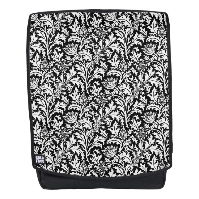 Mochila William Morris Thistle Damask, negro y blanco (Anverso)