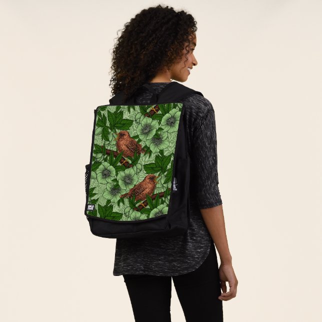 Mochila Wren y hellebore, verde claro (Puesto)