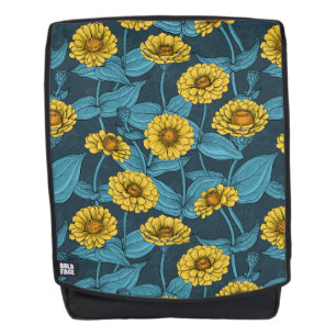 Mochila Zinnias amarillas en azul oscuro
