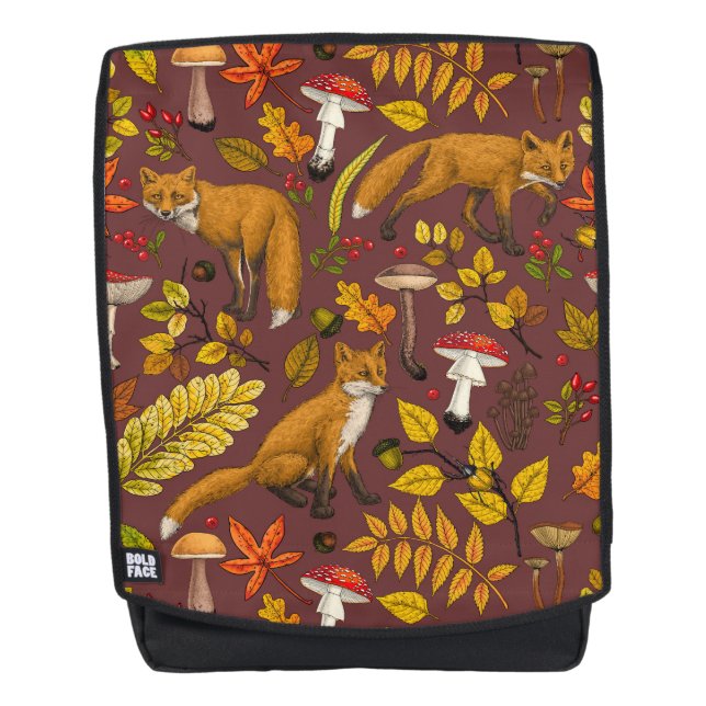 Mochila zorros otoñales sobre marrón chocolate (Anverso)