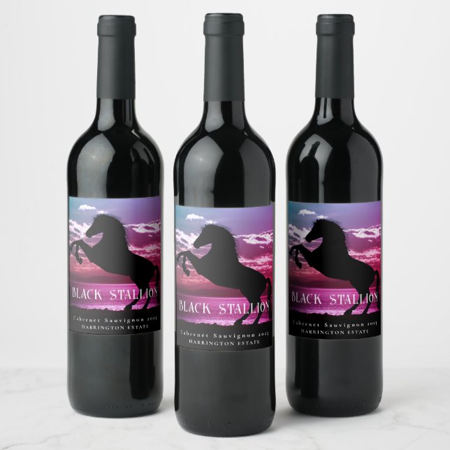 Mockup Black Stallion Personalizado Vino Etiquetas (Botellas)