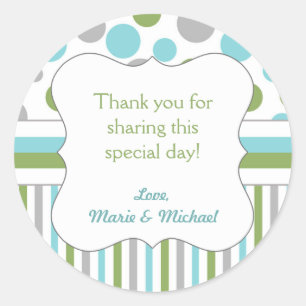 Mod Blue Green Boy Baby Shower favor pegatina 3471