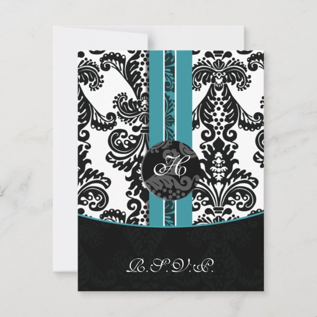 mod damask aqua rsvp estándar 3.5 x 5 (Anverso)