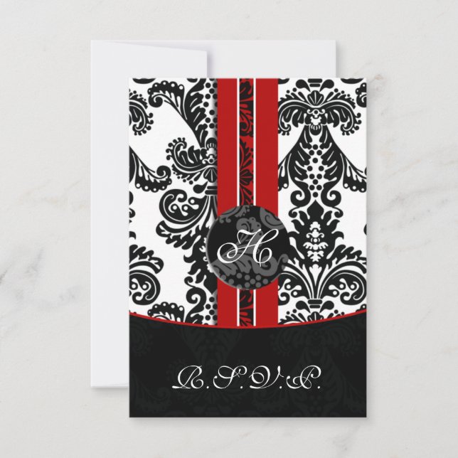 mod damask tarjeta rsvp roja estándar 3.5 x 5 (Anverso)