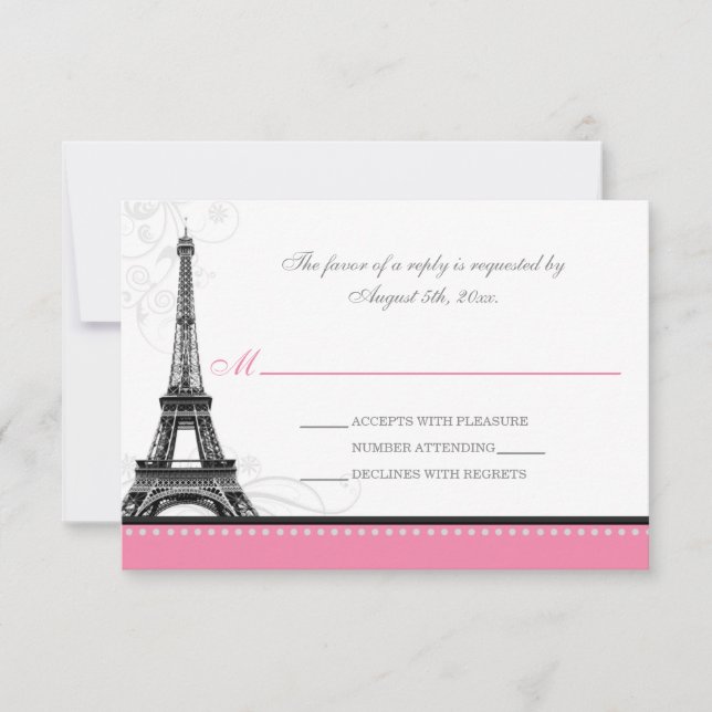 Mod Flourish Eiffel Tower Tarjetas RSVP Pink Paris (Anverso)