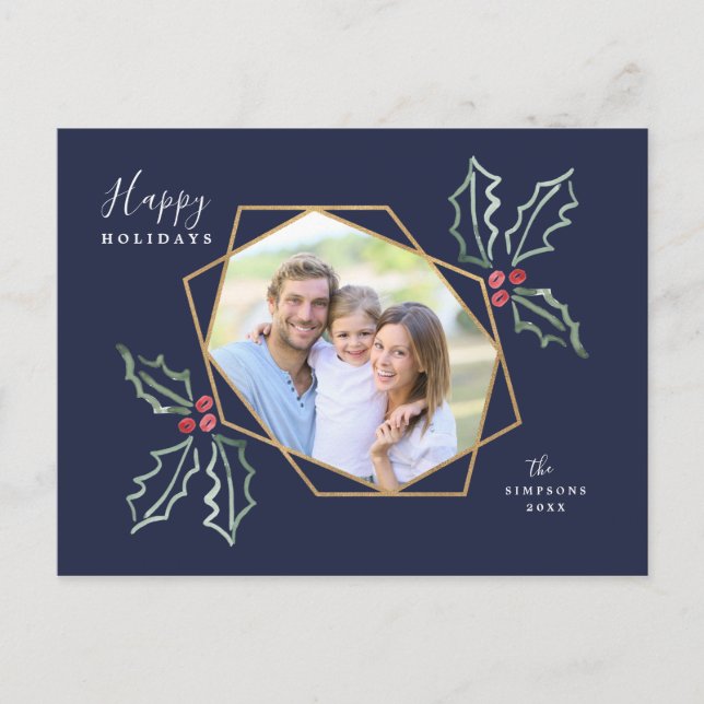 Mod Holly Gold Geo Photo Frame Navy | Tarjeta de v (Anverso)