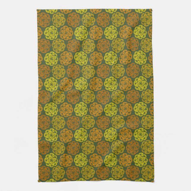 Mod Marigolds Patrón Floral Toalla de cocina (Vertical)