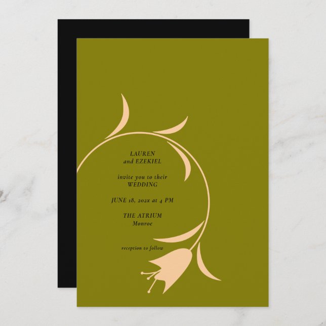 MOD PEACH & OLIVE TULIP WEDDING Invitación (Anverso / Reverso)