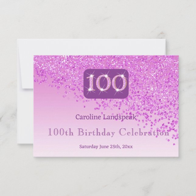 Moda 100 Purpurina rosa de cumpleaños RSVP (Anverso)