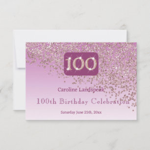 Moda 100 Rosa de cumpleaños Purpurina de oro RSVP
