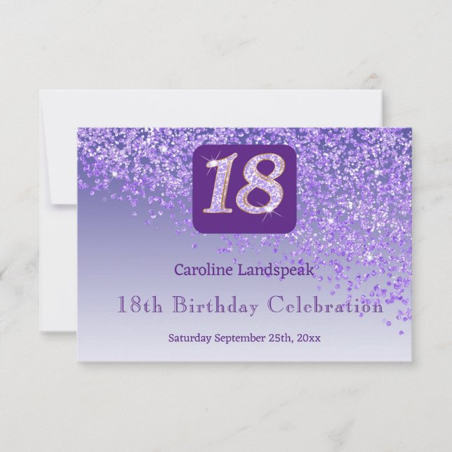 Moda 18 Cumpleaños Purpurina Púrpura RSVP (Anverso)