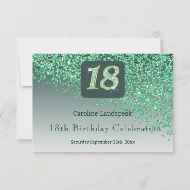 Moda 18 Purpurina Verde de cumpleaños RSVP (Anverso)