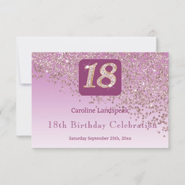 Moda 18 Rosa de cumpleaños Purpurina de oro RSVP (Anverso)