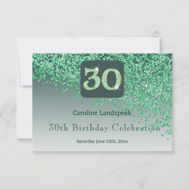 Moda 30 Purpurina Verde de cumpleaños RSVP (Anverso)