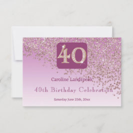 Moda 40 Rosa de cumpleaños Purpurina de oro RSVP