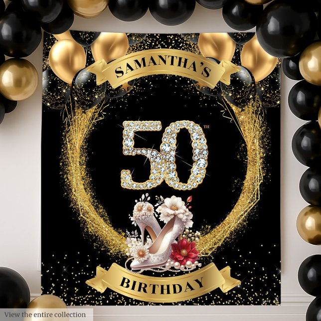 Moda 50.º Tapiz de cumpleaños Tapiz de diamante de (Chic 50th Birthday Tapestry Diamond High Heels)