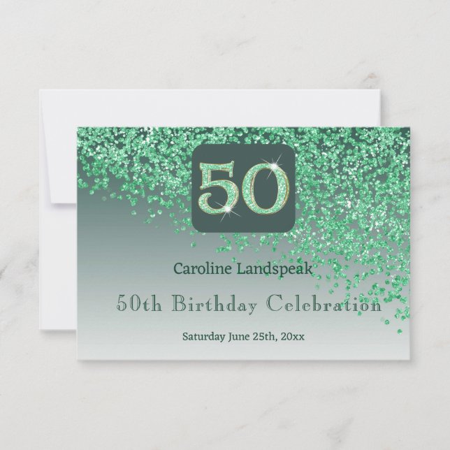 Moda 50 Purpurina Verde de cumpleaños RSVP (Anverso)