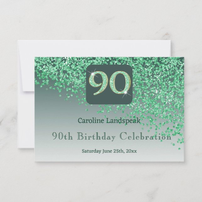 Moda 90 Purpurina Verde de cumpleaños RSVP (Anverso)