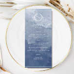 Moda acuarela azul marina, menú Boda monograma<br><div class="desc">Agradable con esta bonita carta de bodas color azul marino y azul acuático, con un elegante monograma botánico dibujado a mano con iniciales en pareja sobre un exquisito fondo acuarela, en una hermosa mezcla de tonos azul y azul marino. Fácil rellenar la plantilla con sus detalles y menú y pedir...</div>