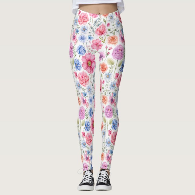 Moda Acuarela Botánica Floral Leggings (Anverso)