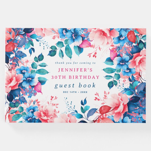 Moda acuarela Floral 30 cumpleaños libro de invita (Anverso)