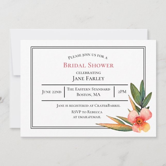 Moda acuarela invitación floral (Anverso)
