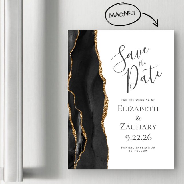 Moda Agate Black Gold Magnetic Save the Date (Subido por el creador)