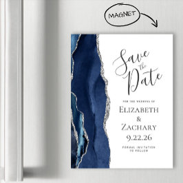 Moda Agate Navy Blue Silver Magnetic Save the Date