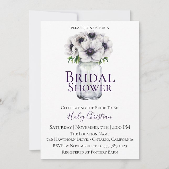 Moda Anemone Floral Bridal Shower Invitación (Anverso)
