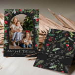 Moda Arco moderno gris oscuro 1 foto Feliz Navidad<br><div class="desc">Esta colección cuenta con flores de color agua rojo,  bayas y vegetación de invierno con tipografía moderna y elegante,  con un patrón botánico de invierno.</div>