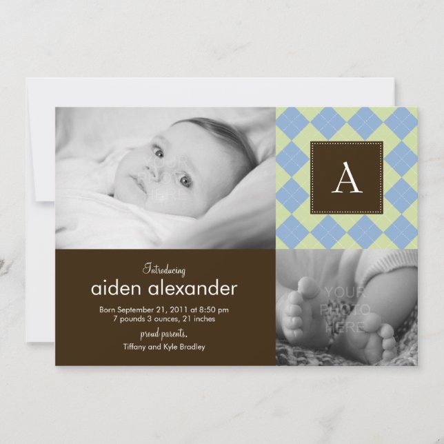 Moda Argyle Baby Boy Anuncio de nacimiento (Anverso)
