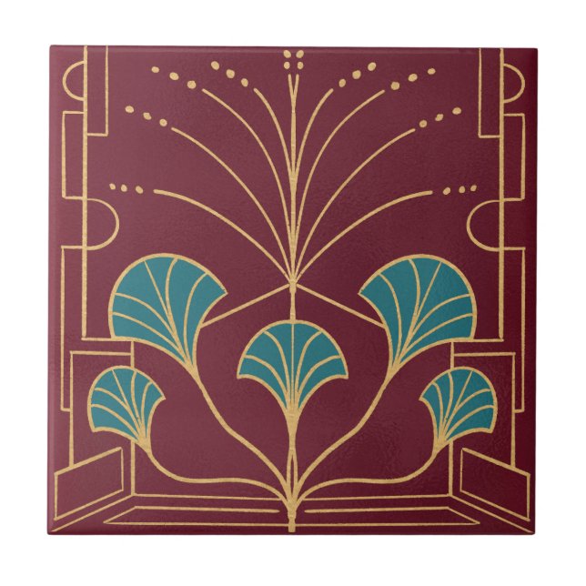 Moda Art deco cerezo rojo fuente teja palmas (Frente)