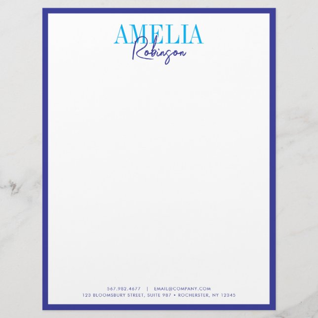 Moda azul contrastar membrete elegante (Anverso)
