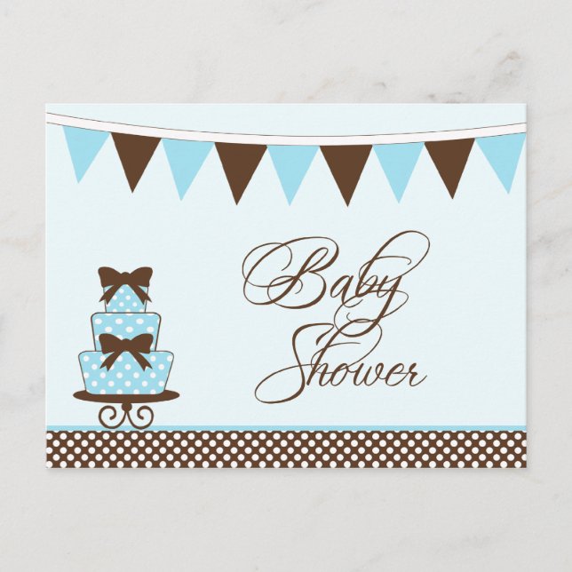 Moda azul + niños marrones invitación a la ducha d (Anverso)