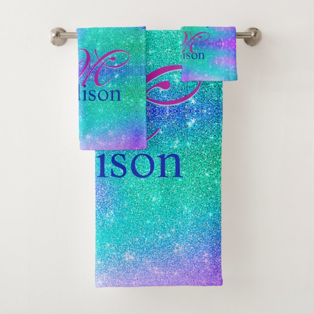 Moda azul púrpura purpurina laca monograma (In situ)