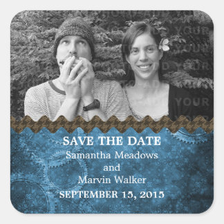 Moda azul Steampunk Photo Save the Date Pegatinas