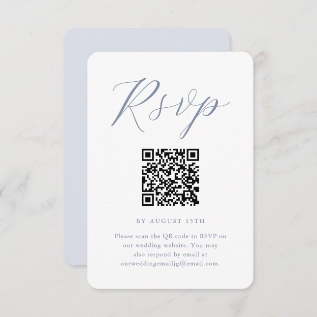 Moda azul y matrimonio blanco RSVP con código QR (Anverso / Reverso)