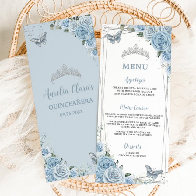 Moda Baby Blue Floral Butterflies Menú Quinceañera (Subido por el creador)