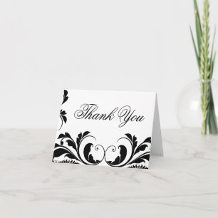 Moda Black Damask Flourish Tarjetas de agradecimie