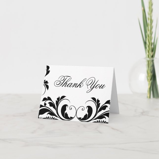 Moda Black Damask Flourish Tarjetas de agradecimie (Anverso)