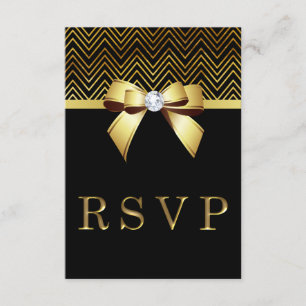 Moda Black Gold Chevrons Diamond Bow RSVP