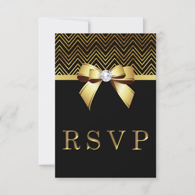 Moda Black Gold Chevrons Diamond Bow RSVP (Anverso)