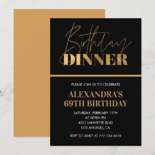 Moda Black Gold Dinner Invitación al 69º cumpleaño